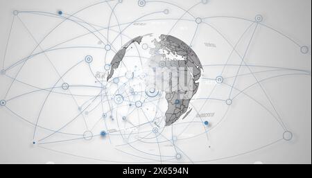 Image d'un réseau de connexions sur un globe tournant sur fond gris Banque D'Images