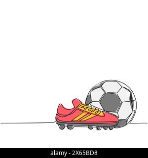 Chaussures de football et ballon de football à une ligne. Icône du football. Bottes de ballon de football. Inventaire sportif. Tournois de compétition et de jeu de compétition Illustration de Vecteur