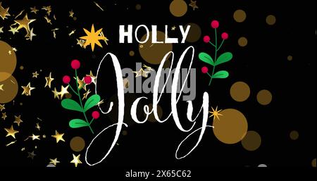 Image du texte holly Jolly sur des étoiles et des taches Banque D'Images