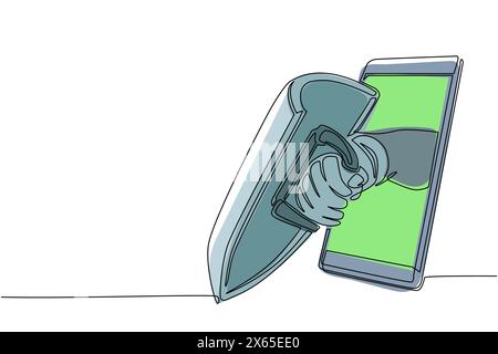 Protection de main de guerrier de dessin de ligne continue unique par téléphone portable. Concept de jeux mobiles, e-sport, application de divertissement pour Smart Illustration de Vecteur
