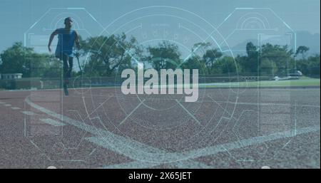 Image du traitement des données sur un coureur afro-américain handicapé Banque D'Images