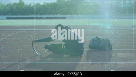 Image du traitement des données sur un coureur afro-américain handicapé Banque D'Images