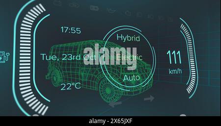 Image des icônes multimédia et du traitement des données sur fond noir Banque D'Images