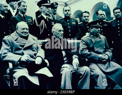 Les trois grands à la Conférence de Yalta : Churchill, Roosevelt et Staline, Crimée 1945 Banque D'Images