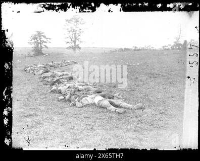 Antietam, Md. Corps de morts confédérés rassemblés pour l'enterrement, photographies de la guerre de Sécession 1861-1865 Banque D'Images