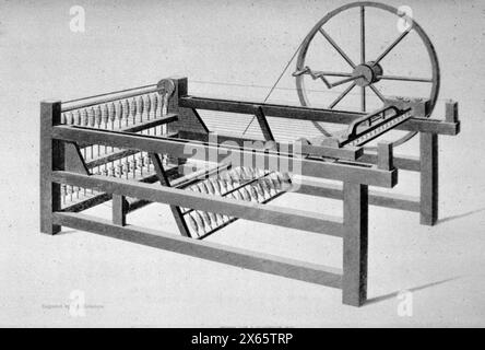 Une jenny filante, inventée par James Hargreaves, illustration par Baines, 1835 Banque D'Images