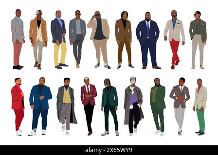 Ensemble de personnages d'hommes d'affaires noirs isolés Illustration de Vecteur