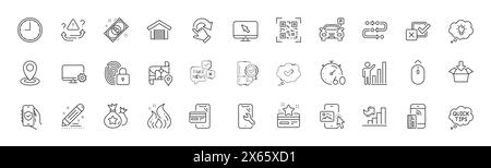 Code QR, icônes de ligne d'énergie et de points de fidélité. Pour l'application Web, impression. Icônes de ligne. Vecteur Illustration de Vecteur