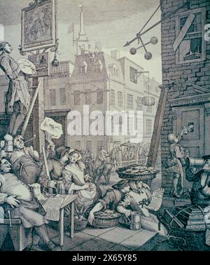 Beer Street, oeuvre de l'artiste anglais William Hogarth, 1751 Banque D'Images