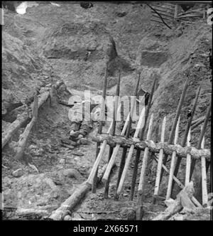 Pétersbourg, Virginie Soldat confédéré mort, dans une tranchée au-delà d'une section de chevaux-de-frise, photographies de la guerre de Sécession 1861-1865 Banque D'Images