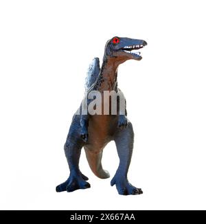 Modèle de jouet en plastique détaillé d'un dinosaure spinosaurus bleu sur fond blanc Banque D'Images