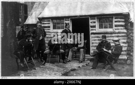 Officiers d'état-major au quartier général du 6e corps d'armée près de Brandy Station, en Virginie, 1864, photographies de la guerre de Sécession 1861-1865 Banque D'Images