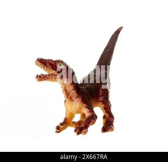 Réplique détaillée d'un dinosaure vélociraptor isolé sur un fond blanc Banque D'Images