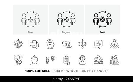 Visioconférence, amour de couple et icônes de ligne de travail de cerveau. Pour l'application Web, impression. Icônes de ligne. Vecteur Illustration de Vecteur