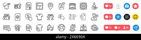 Pack d'icônes de dons, de chariot à bagages et de ligne de stationnement. Pour l'application Web. Icônes de médias sociaux. Vecteur Illustration de Vecteur