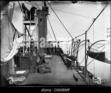 James River, Virginie Pont de la canonnière revêtue de fer Galena, montrant une cheminée endommagée par un incendie du fort Darling, 15 mai 1862, photographies de la guerre de Sécession 1861-1865 Banque D'Images