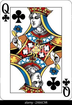 Queen of Trèfles Design de Deck of Playing Cards Illustration de Vecteur