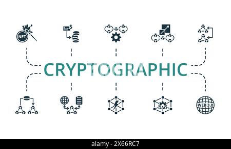 Jeu cryptographique. Icônes créatives. Eléments modifiables. Illustration de Vecteur