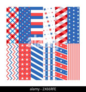 usa america motif rayures de couleur bleu rouge blanc et décoration de conception d'élément ornement en forme d'étoile Illustration de Vecteur