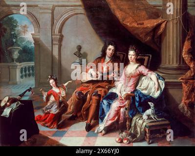 Jacob van Schuppen, le joueur de guitare, peinture à l'huile sur toile, vers 1700 Banque D'Images