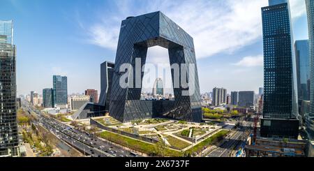 Quartier central des affaires de Pékin avec panorama du siège social de China Central Television CCTV à Pékin, en Chine Banque D'Images