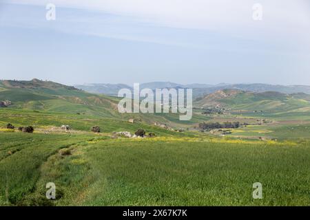 Vue sur la campagne en Sicile, Italie APRI 2024 Banque D'Images