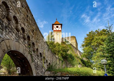 Les tours de Nuremberg et la muraille de Bad Wimpfen vues des airs, Kraichgau, Bade-Württemberg, Allemagne Banque D'Images