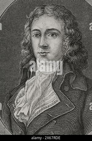 Charles Barbaroux (Charles Jean Marie Barbaroux) (1767-1794) Homme politique français Girondin pendant la Révolution française. Mort par guillotine. Portrait. Gravure. "Histoire de la Révolution française". Volume I, 1876. Banque D'Images