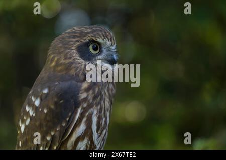 Chouette couchée (Ninox novaeseelandiae), captive Banque D'Images