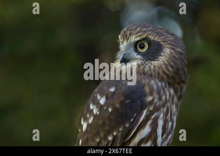 Chouette couchée (Ninox novaeseelandiae), captive Banque D'Images