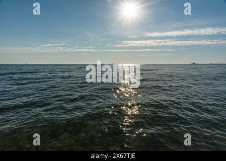 Mer calme en hiver couleur verte transparente et ondulée près des plages de sable de Lido di Venezia en Vénétie Italie Banque D'Images