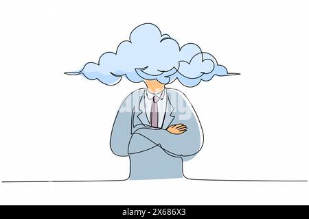 Simple ligne continue dessinant tête de nuage homme d'affaires. Homme avec la tête vide et le nuage à la place. Concept distrait, rêveur, absent et peu pratique. Illustration de Vecteur