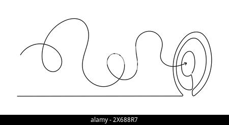 Une cible avec une flèche est un dessin de ligne continue avec une ligne. Méta-cercle linéaire dessiné latéralement. Illustration vectorielle isolée sur blanc. Illustration de Vecteur