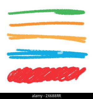 Lignes de crayon de couleur dessinées à la main et gribouilles définies sur un fond blanc. Traits droits horizontaux et collection de traits. Eléments de soulignement A. Illustration de Vecteur