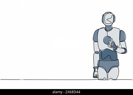 Robot dessinant une ligne en continu debout avec un geste du pouce vers le haut. Traiter, comme, accepter, approuver, accepter. Organisme cybernétique humanoïde. Robotique du futur. S Illustration de Vecteur