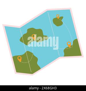 Illustration de dessin animé vectoriel de carte papier avec route. Icône de carte pliée. Concept de voyage. Élément pour impression, bannière, carte, brochure, logo. Illustration de Vecteur