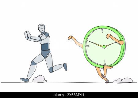 Robot soumis à une contrainte de traçage de ligne continue unique poursuivi par le temps. Peur avec l'objectif de calendrier de projet, la productivité. Intelligence artificielle robotique Illustration de Vecteur