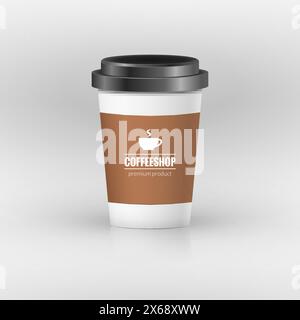 Ensemble de gobelets en papier à café avec étiquette. Récipient en plastique marron pour boisson. Tasse de latte, moka ou cappuccino pour café. Couverture vectorielle Illustration de Vecteur