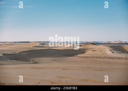 Vastes dunes de sable sous un ciel bleu clair, Sahara près de Siwa Oasis, Egypte. Banque D'Images