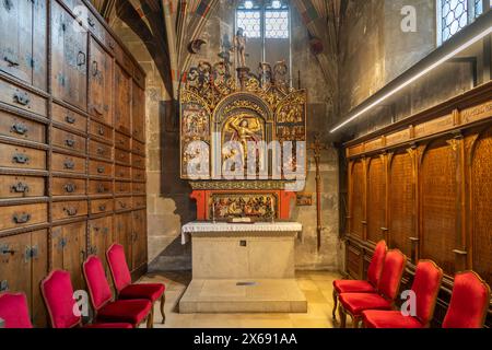 L'autel de Michel dans la sacristie de l'église paroissiale protestante de Schwäbisch, Hall, Baden-Württemberg, Allemagne Banque D'Images