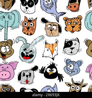 Modèle sans couture d'animaux drôles colorés. Non ai, illustration vectorielle à plat couleur Illustration de Vecteur