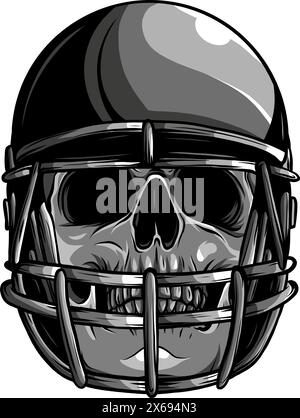 Crâne monochrome dans le casque de football. Illustration vectorielle vintage Illustration de Vecteur