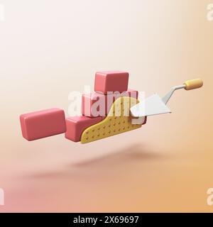 Construction de mur de briques - objet d'icône CGI 3d stylisé Banque D'Images