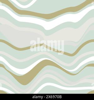 Lignes ondulées motifs sans couture avec largeur variable traits d'herbe verte et vecteur de motif de couleur pâle. Motif texturé abstrait Illustration de Vecteur