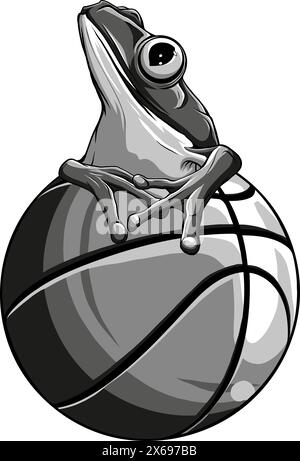 grenouille monochrome vectorielle assise sur la boule de base Illustration de Vecteur