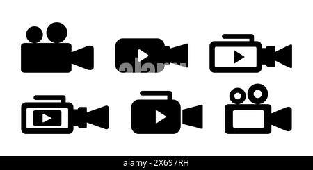 Collection d'icônes noires de caméra vidéo et de caméscope avec différents styles pour une utilisation multimédia. Illustration de Vecteur