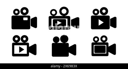 Ensemble d'icônes de caméra vidéo de conception plate avec caméra de cinéma, caméra de film, bouton de lecture. Icônes multimédia en noir sur fond blanc. Pour les produits vidéo Illustration de Vecteur