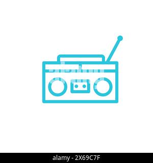 Lecteur portable radio à cassette. Isolé sur fond blanc. À partir du jeu d'icônes bleues. Illustration de Vecteur