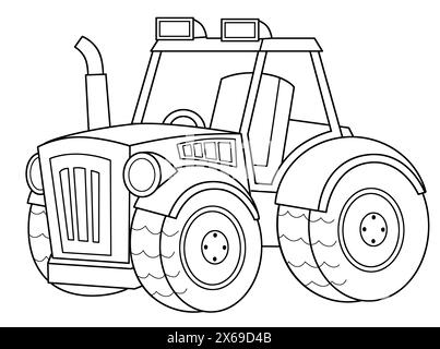 tracteur de voiture de ranch de ferme de dessin animé coloriage isolé illustration de fond isolée pour les enfants Banque D'Images