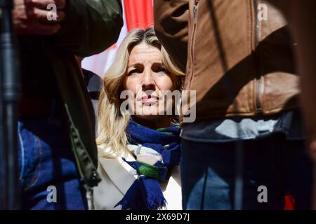 Yolanda Diaz, deuxième vice-première ministre espagnole vue avant la traditionnelle manifestation de la Journée internationale du travail du 1er mai organisée par les syndicats, CCOO, Comisiones Obreras, les commissions des travailleurs, UGT, Union General de Trabajadores, dans le centre de Madrid Espagne 1er mai 2024 Banque D'Images